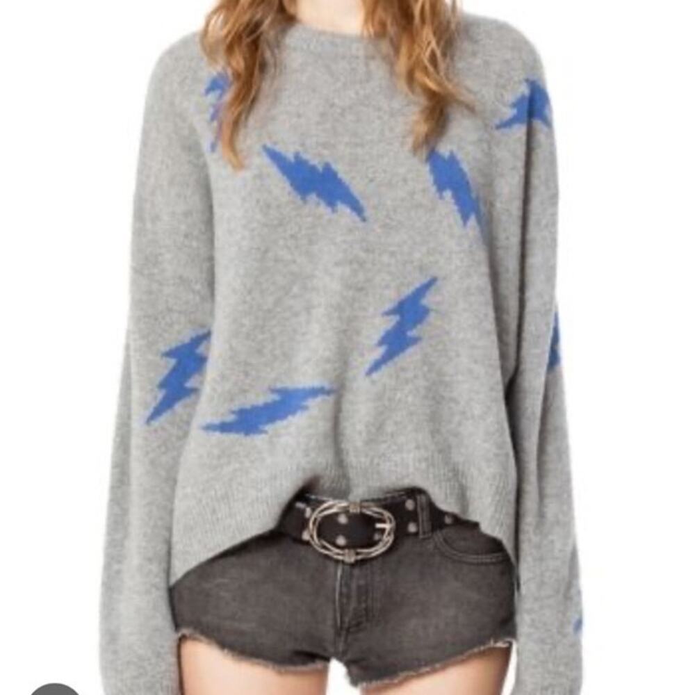 Zadig & Voltaire Gray and Blue Star 100% long sleeve oversized sweater Size XS